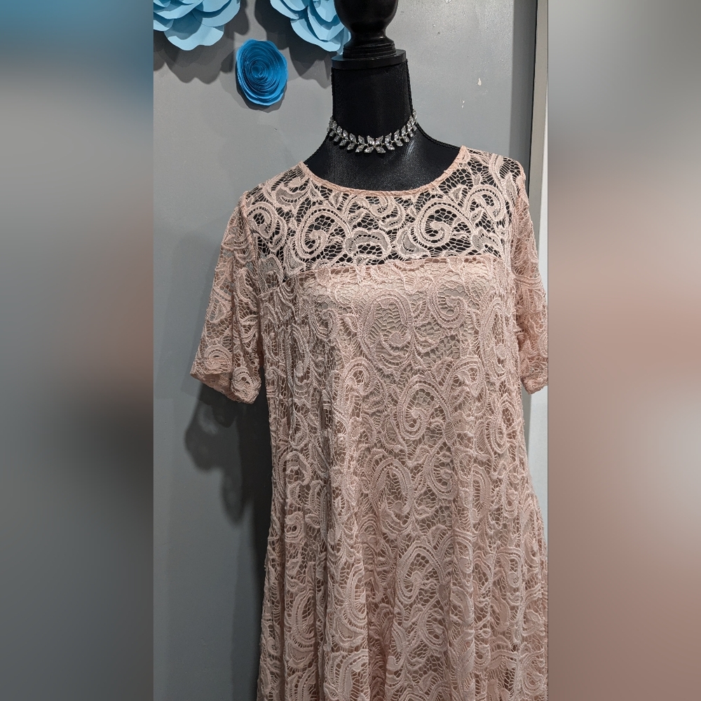 Lane Bryant Blush Pink Lace Overlay Midi Dress - Picture 3 of 5